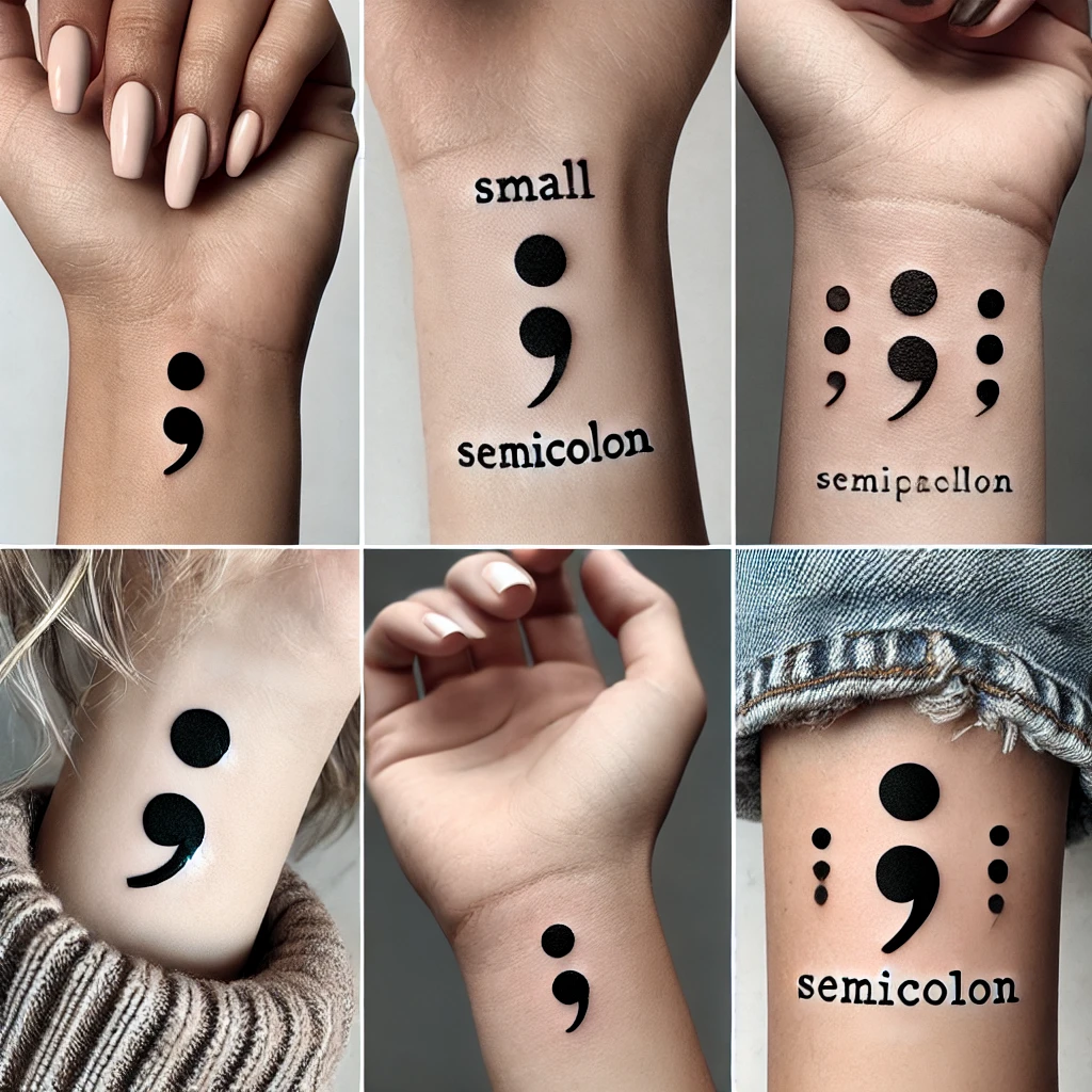 Semicolon tattoo meaning, mental health awareness tattoo, Project Semicolon, and semicolon tattoo symbolism.